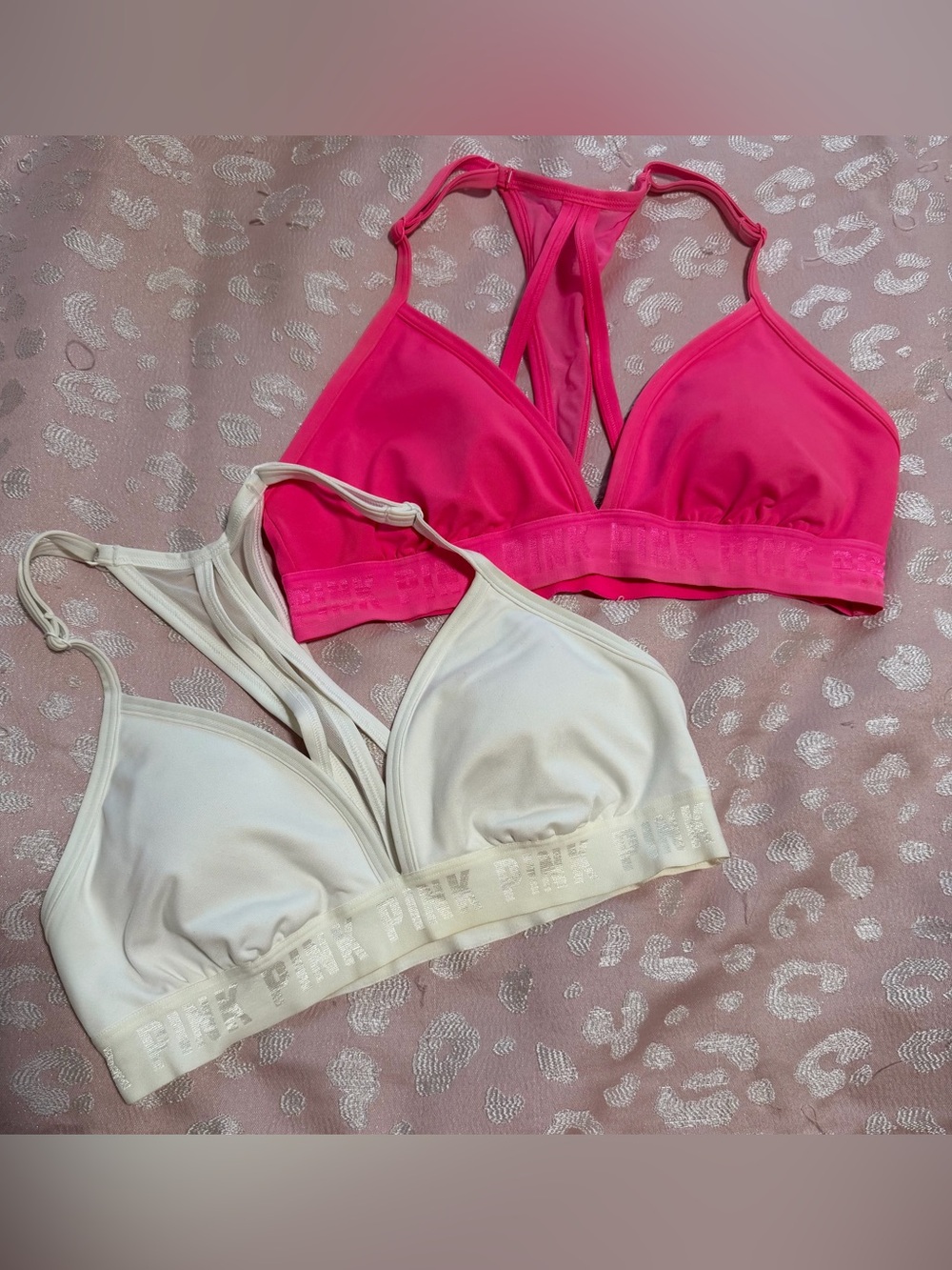 PINK Victoria's Secret Gym to Swim Bra Tops Pink & White Size Large